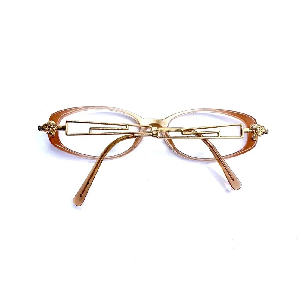 Versace Beige Gold Clear Oval Glasses Medusa Temple Italy MOD V50 G51 51 17 130